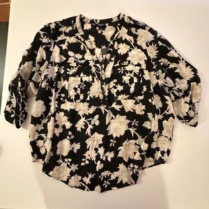 Torrid Black Harper Blouse with Cream Floral Design